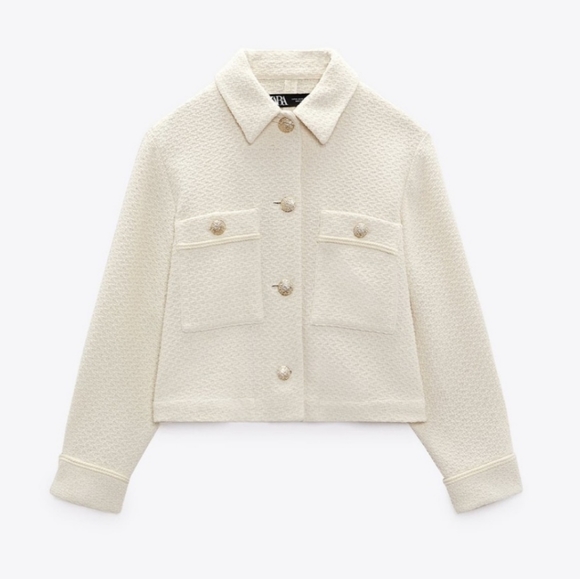 Zara Textured * Tweed Blazer Jacket Cream - Picture 1 of 15